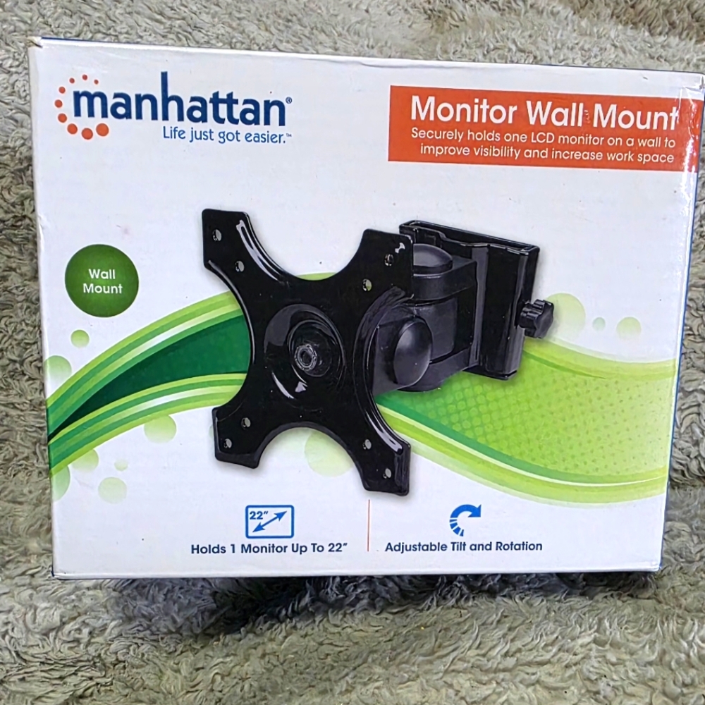 New Monitor Wall Mount Hold 1 Monitor Up To 22" Adjust Tilt Rotation